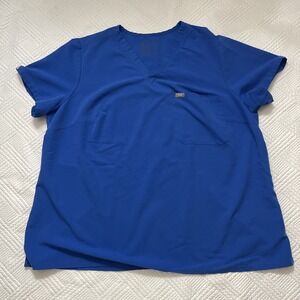 Figs Medical Scrubs Catarina Top Women's 3XL Blue PO 4130 Short Sleeve Technical